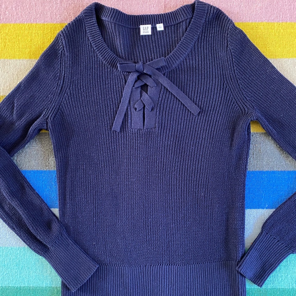Beautiful Navy GAP Lace-up Sweater, L